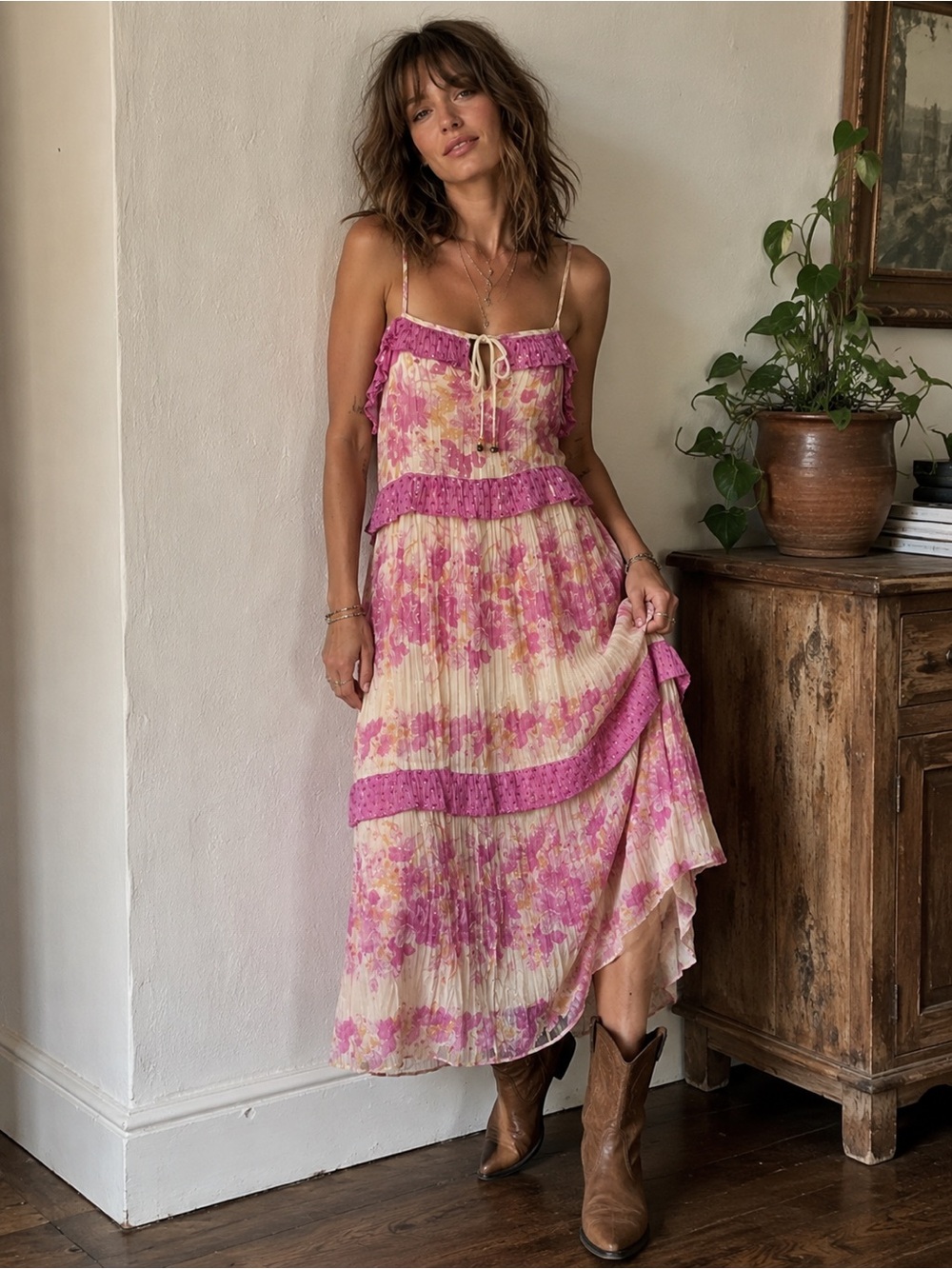 NWT Free People, Spell and The Gypsy Coco Lei Strappy Maxi Dress Indian inspired